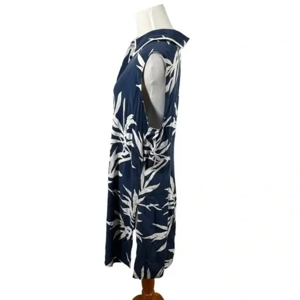 100% Silk Sully Bonnelly Navy Blue and White Floral Sheath Dress. Size 18W - Picture 4 of 5
